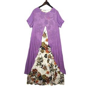 Rayon Dress 2XL Art to Wear Long Tunic Tropical Print Layered Boho High Low Maxi